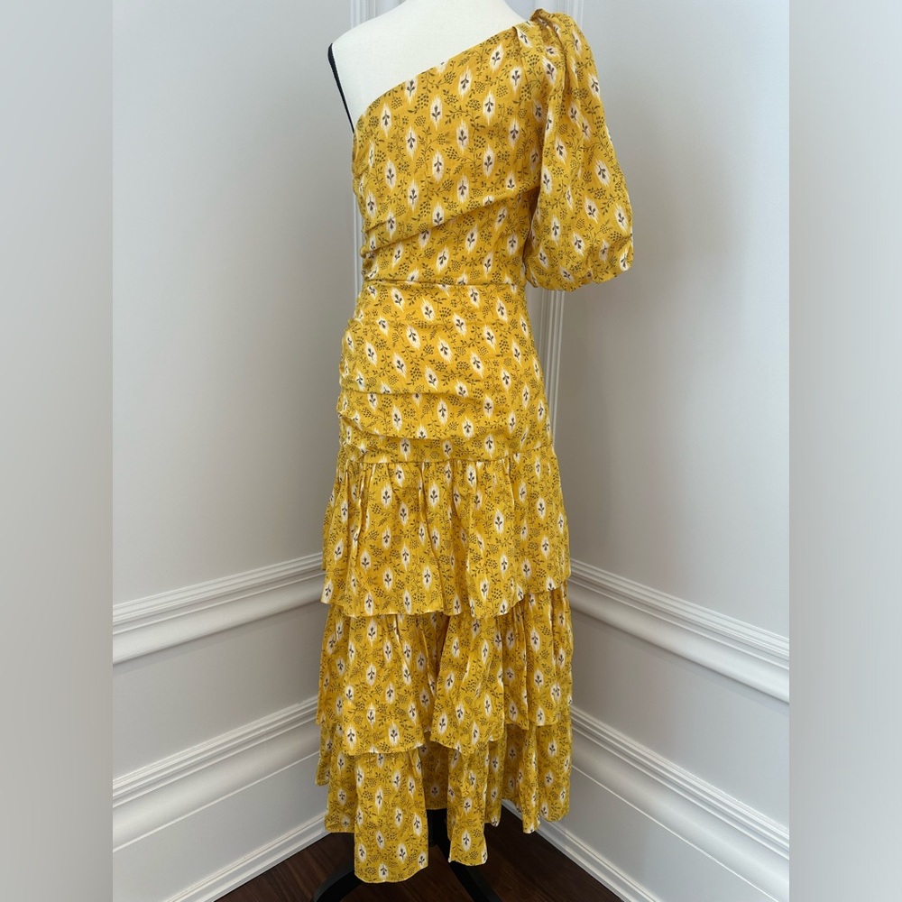 Veronica Beard NWOT Cotton Silk One Shoulder Jacquard Tiered Ruched Ruffle Dress - Picture 7 of 15